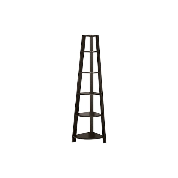 Homeroots 71" Espresso Wood Five Tier Corner Bookcase 332851 - main