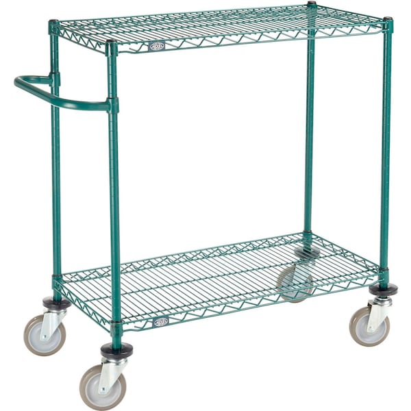 Global Industrial Nexel, 2 Shelf, Push Cart, Poly-Green, 36"W x 18"D x 40"H, Poly Casters, 4 Swivel B3055278 - main