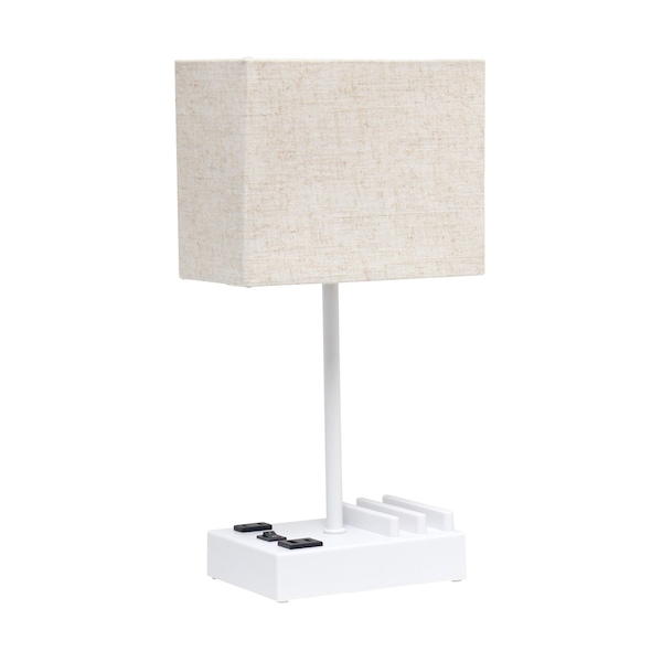 Homeroots 15" White USB Table Lamp With Beige Shade 643423 - main