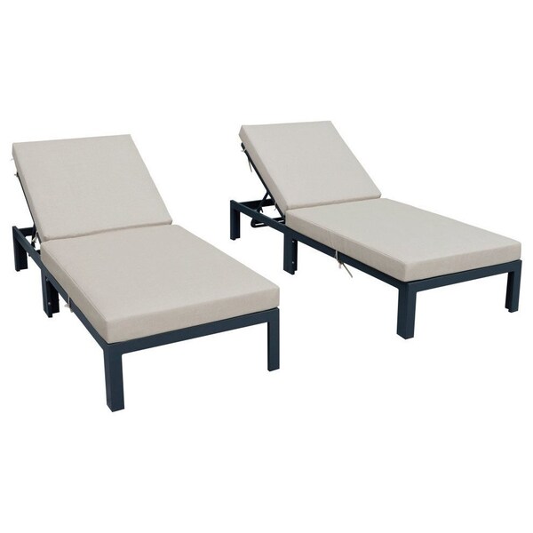 Leisuremod Chelsea Modern Outdoor Chaise Lounge Chair With Beige Cushions CLBL-77BG2 - main