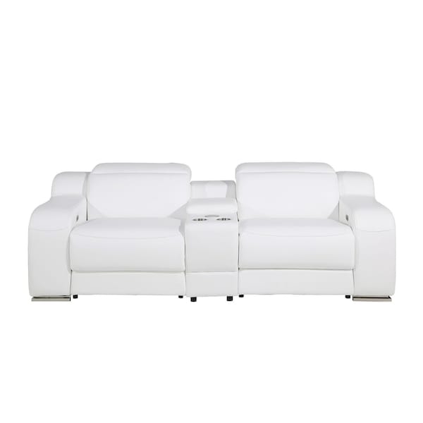 Homeroots 89in White and Silver Italian Leather Power Reclining Loveseat With Storage 633753 - main