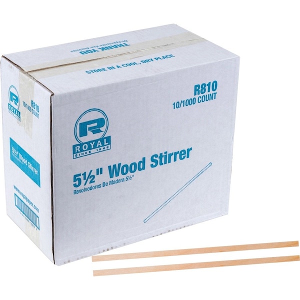 Amercareroyal Paper Products Wood Coffee Stir Sticks, Beige, 10000PK RPPR810CT - main