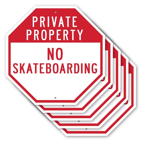 Signmission Private Property No Skateboarding, 10 inch X 10 inch, Aluminum Metal Signs, 5PK OC-A-5Pack-10-155 - main