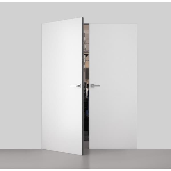Sartodoors Modern Solid Double Hidden Door with Handle, Planum 0010 Primed with Silver Hidden Frame 48" x 80" PLANUM0010DHF-PR-48 x 80-LH-O - main