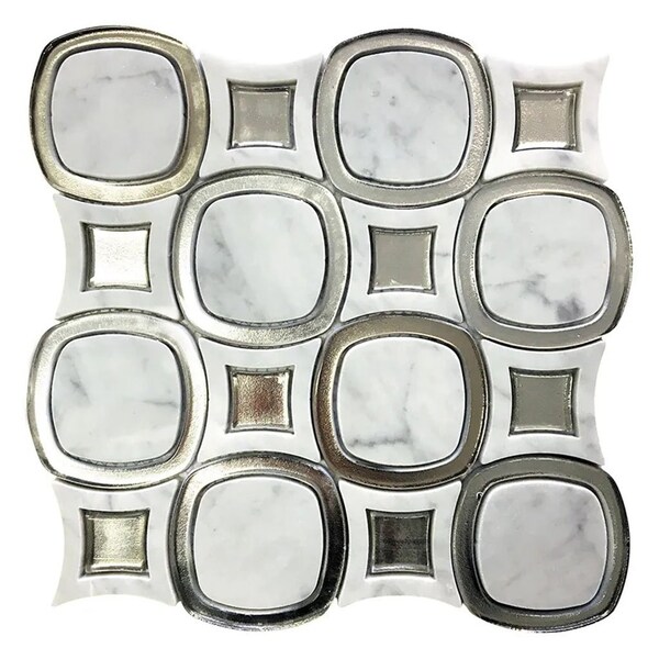 Apollo Tile 11x11 Glossy, Bianco Carrara, Glass Marble Mosaic Wall and Floor Tile 4.51 sq ft/case, 5PK APLSHP885A - main