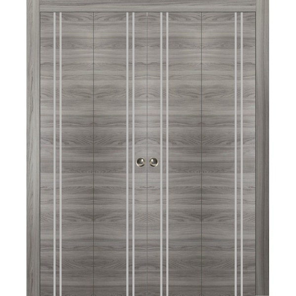 Sartodoors Sliding Closet Double Bi-fold Doors, Planum 0310 Ginger Ash and Aluminum Strips, Sturdy Tracks Mold PLANUM0310DBF-GA-96 x 96 (4* 24x96) - main
