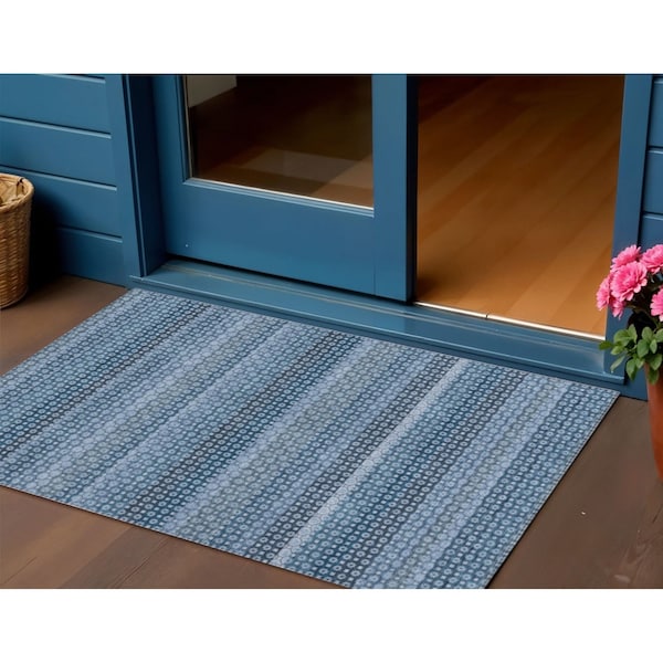Homeroots 3' X 5' Denim Blue And Sky Blue Striped Washable Indoor Outdoor Area Rug 610582 - main