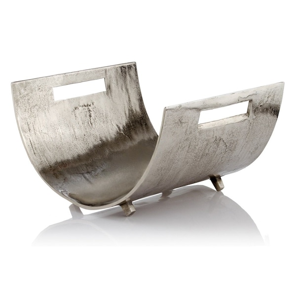 Homeroots 17" Brushed Silver Modern Magazine Basket 354612 - main