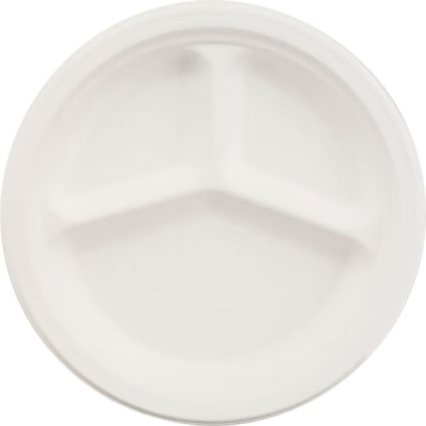 Huhtamaki Chinet, Paper Dinnerware, 3-Comp Plate, 10 1/4in Dia, White, 500PK 21204CT - main