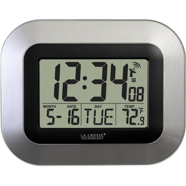 La Crosse Technology WT-8005U-S Atomic Digital Wall Clock with IN Temp and Date-Silver WT-8005U-S - main