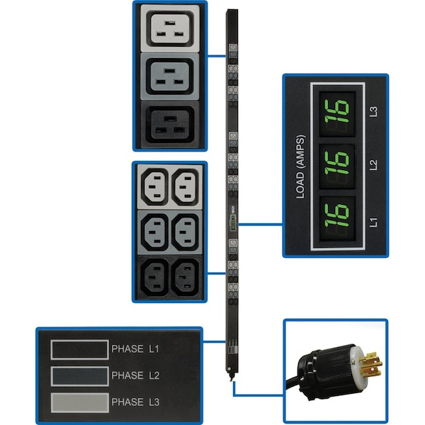 Tripp Lite PDU, Local Metered, (36) C13, (9) C19, L22-20P, 6 ft. PDU3XMV6L2220 - main