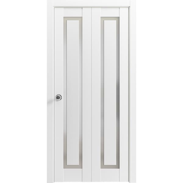 Sartodoors Sliding Closet Bi-fold Doors, Planum 0888 Painted White with Frosted Glass, Sturdy Tracks Moldings PLANUM0888BF-BEM-84 x 96 (2* 42x96) - main