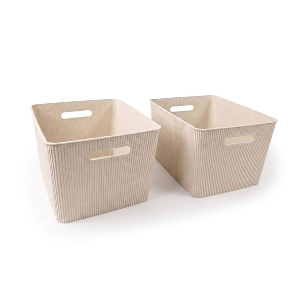 Azar Displays Large Wheat Lined Textured Plastic Storage Tote Bin with Handles, Decorative Organizer Basket, 2PK 556246-WT-2PK - main
