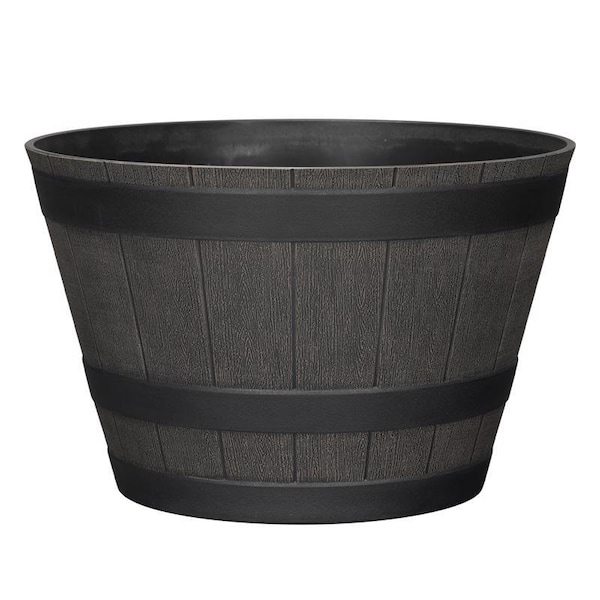 L&G 9 in. H X 14 in. W X 14 in. D X 14 in. D Polyresin Whiskey Barrel Planter Brown PVG3614TNI - main