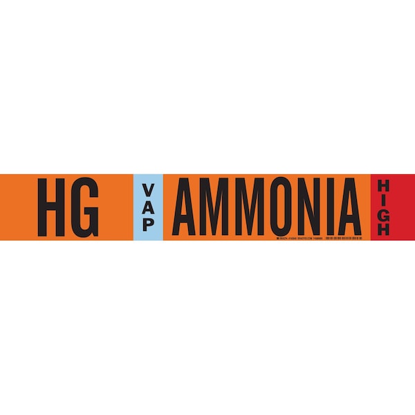 Brady HG VAP AMMONIA HIGH Pipe Marker, 2.25in H x 14in W, Fits Pipes 2.5in Dia. Thru 7.875in Dia. 145846 - main