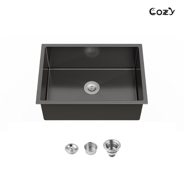 Wrightmaster 27 in. Undermount Single Bowl 20 Gauge Black Stainless Steel Kitchen Sink with Drain ZOR-SS271908 - main