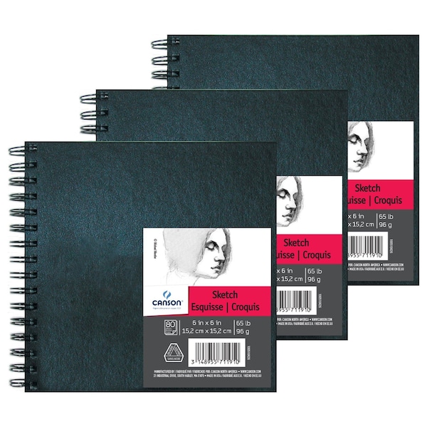 Canson Artist Series Sketch Art Book, Black Cover, Wire Binding, 80 Sheet, 6X6 inch, 3PK C100510426 - main