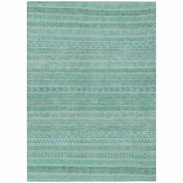 Homeroots 8' X 10' Turquoise And Aqua Striped Washable Indoor Outdoor Area Rug 615383 - main