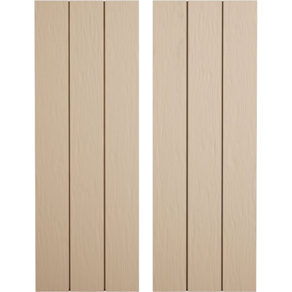 Ekena Millwork Rustic Three Board Joined Board-n-Batten Rough Sawn Faux Wood Shutters w/No Batten, 16 1/2"W x 32"H SHUBJN16X32RSPR - main