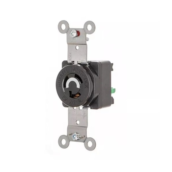 Hubbell Wiring Device-Kellems Locking Receptacle, L7-15R, 15 A, 277V AC, Single Phase, 2 Pole, Flush Mount, Black HBL4760ST - main