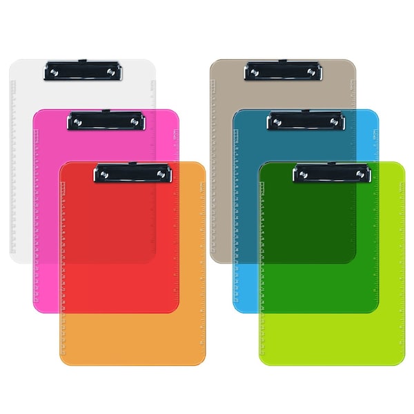 Davis Group Plastic Clipboard, Flat Clip, Assorted Colors, 6PK 4833-99-06 - main