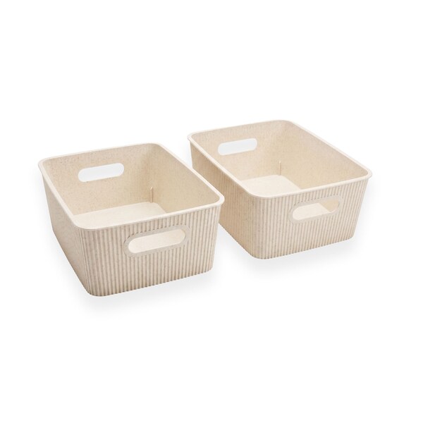 Azar Displays Small Wheat Lined Textured Plastic Storage Tote Bin with Handles, Decorative Organizer Basket, 2PK 556244-WT-2PK - main