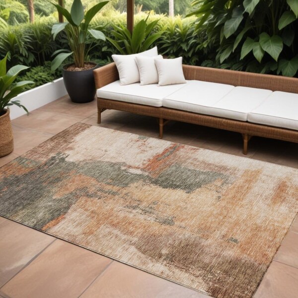 Homeroots 9' X 12' Terra Cotta Gray And Brown Abstract Washable Indoor Outdoor Area Rug 602991 - main