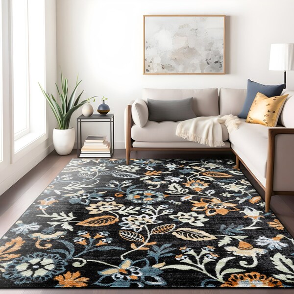 World Rug Gallery Vine Floral Area Rug 7 ft 10 in x 10 ft Black WR145BLACK8X10 - main