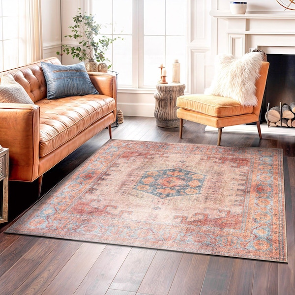 World Rug Gallery Vintage Bohemian Machine Washable Non Slip Area Rug 6 ft 7 in x 6 ft 7 in Square Multi 6024MULTI6SQ - main