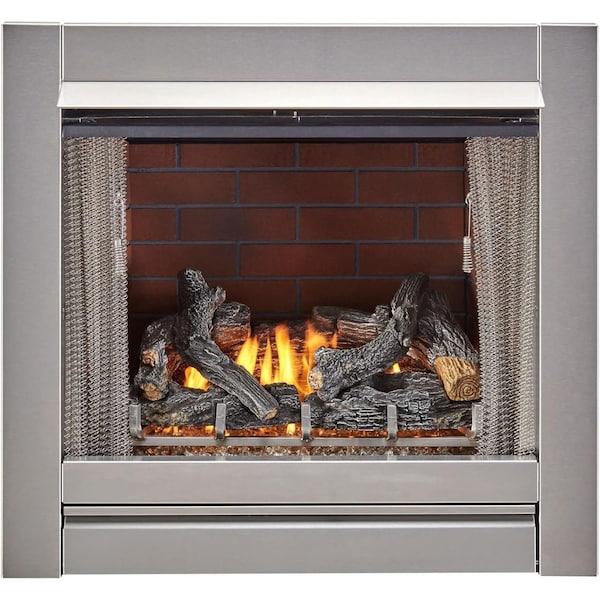 Duluth Forge Outdoor Fireplace Insert With Concrete Log Set and Vintage Red Brick Fiber Liner DF450SS-L-VR - main