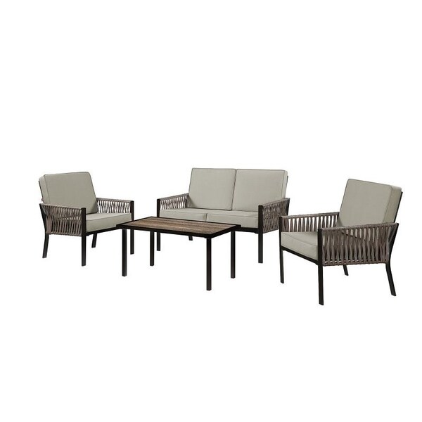 Seasonal Trends Deep Seating Set, Cushion/Steel/Wicker, Brown, Powder-Coated, 4-Piece SHKVS636E - main