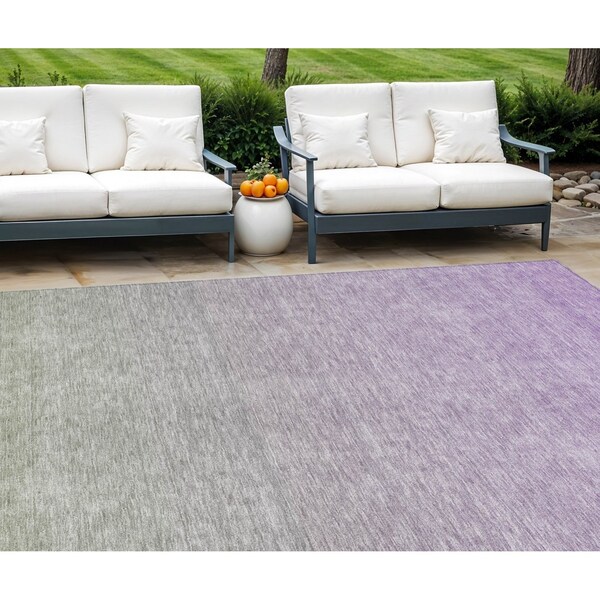 Homeroots 9' X 12' Artichoke Green And Lavender Ombre Washable Indoor Outdoor Area Rug 588976 - main