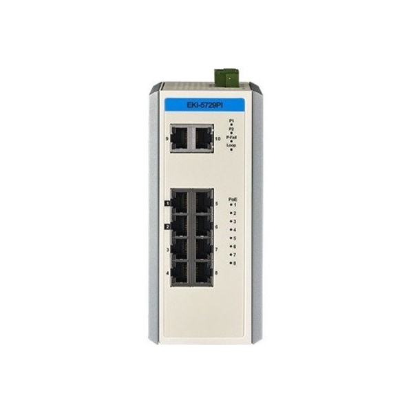 Advantech 8GE PoE+2G Unmanaged Ethernet Switch, IEEE802.3af/at, E-Mark, 12V~24VDC, -40~75? EKI-5729PI-AE - main