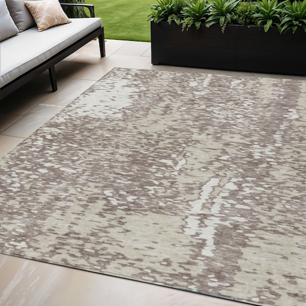 Homeroots 5' X 8' Taupe And Ivory Abstract Washable Indoor Outdoor Area Rug 612966 - main