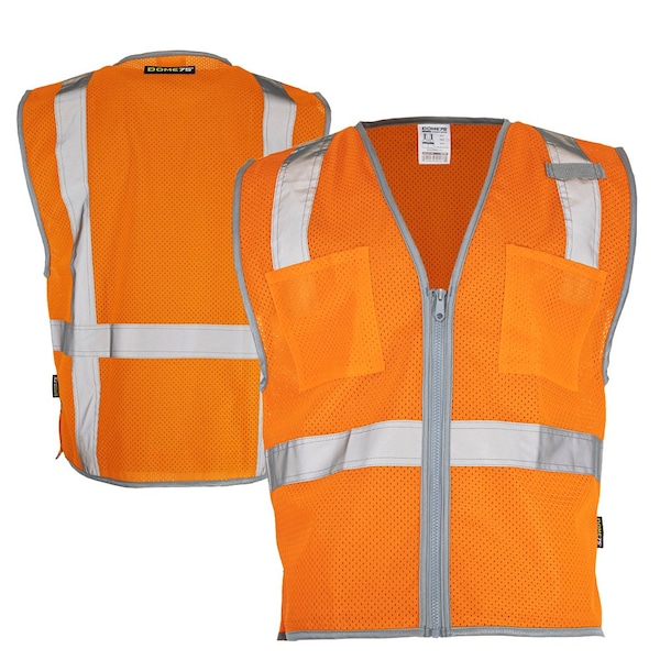Dome75 Hi-Vis Safety Vest SM/MD Class ANSI/ISEA 107-2020 Class 2 , Zippered Front Closure 2 Pockets DV1221 - main