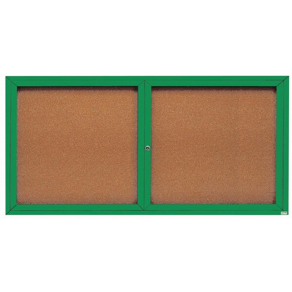 Aarco Enclosed Natural Pebble Grain Cork Bulletin Board w/ Green Powder Coated Al Frame, 36''Hx72''W DCC3672RG - main
