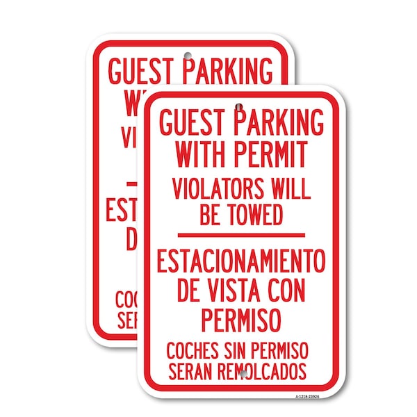 Signmission Guest Parking with Permit Violators Will Be Towed - Est, 12'' X 18'', Heavy Gauge Aluminum, 2PK A-1218-2PACK-23926 - main