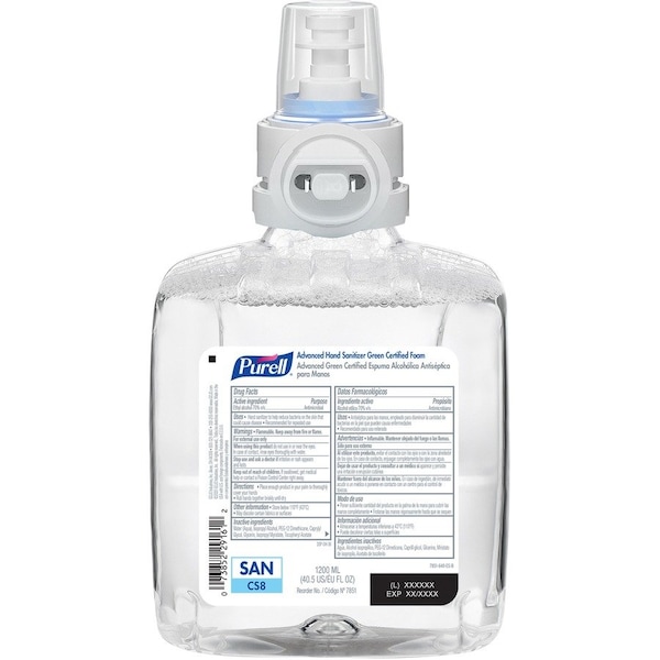 Purell Green Certified Advanced Refreshing Foam Hand Sanitizer, For CS8, 1,200 mL, Fragrance-Free, 2PK 7851-02 - main