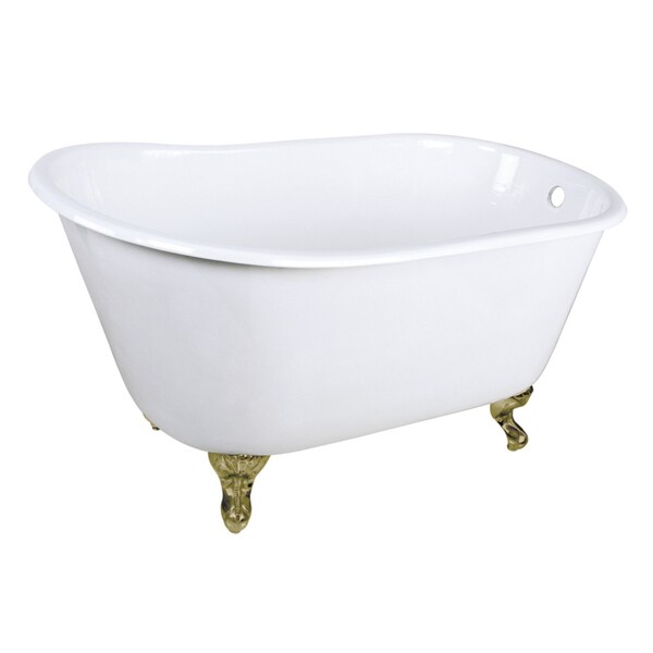 Kingston Brass 48" Cast Iron Oval Single Slipper Clawfoot Tub, No Faucet Drillings, White/Brushed Brass VCTND4828NT7 - main