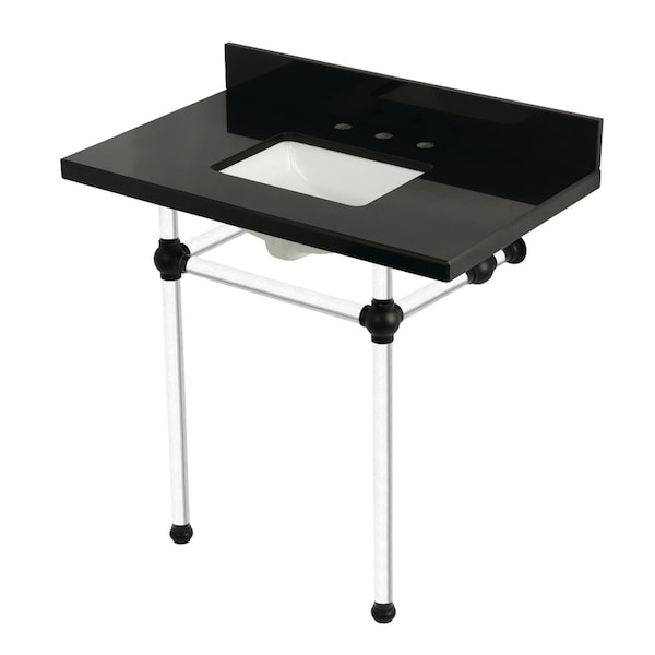 Kingston Brass 36" Black Granite Console Sink with Acrylic Legs, 8-Inch, 3-Hole, Black Granite/Matte Black KVPK36KASQ0 - main