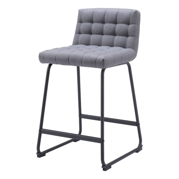 Homeroots Set of Two 26" Gray And Black Fabric And Steel Counter Height Bar Chairs 555727 - main
