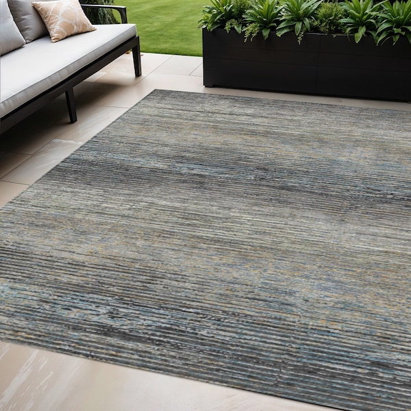 Homeroots 5' X 8' Granite Gray Striped Washable Indoor Outdoor Area Rug 608474 - main