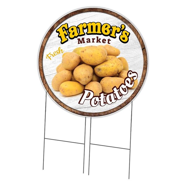 Signmission Corrugated Plastic Sign With Stakes 36in Circular-Farmers Market Potatoes, C-36-CIR-WS-Potatoes C-36-CIR-WS-Potatoes - main