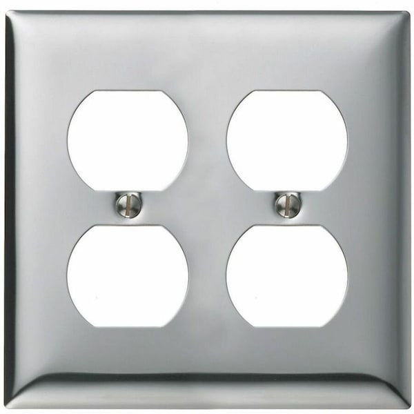 Hubbell Wiring Device-Kellems Wallplates and Boxes, Metallic Plates, 2- Gang, 2) Duplex Opening, Standard Size, Chrome Plated Steel SCH82 - main