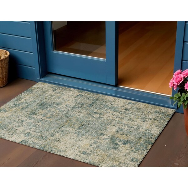 Homeroots 3' X 5' Artichoke Green And Teal Blue Abstract Washable Indoor Outdoor Area Rug 630519 - main