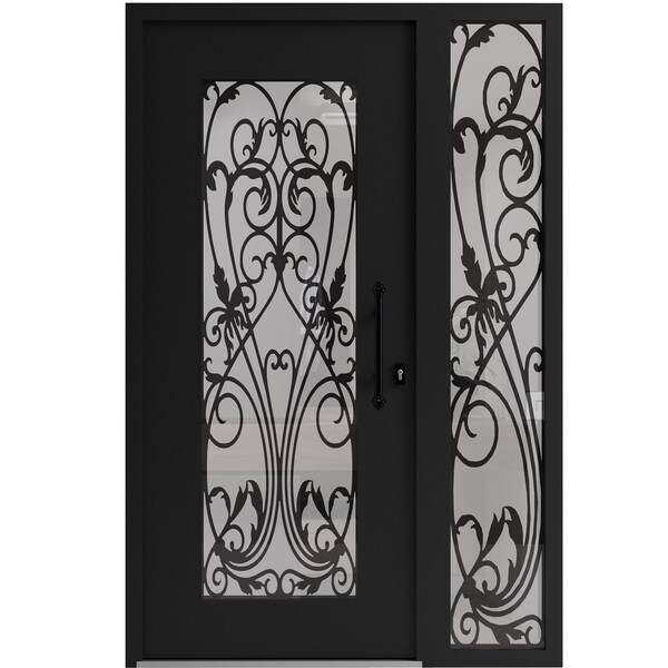 Vdomdoors Aluminum Door Iron 1601 Black Entry Steel Metal Classic Painted 48 x 80 (36+12 x 80)-Left Inswing IRON1601EXD-BLK-W36+12xH80-LH-I - main