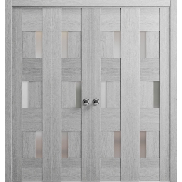 Vdomdoors Sliding Closet Double Bi-fold Doors Grey Solid Core Modern Interior SETE6933DBF-OAK-96 x 80 (4* 24x80) - main
