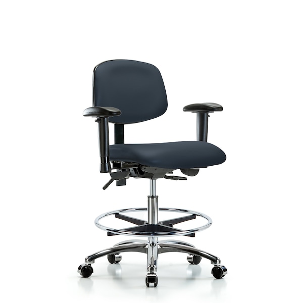 Blue Ridge Ergonomics Chair, Vin, Med Bench, Chr AA CF Cast, Nav, 6-Way Adjustable, 22" to 29" Height, Imperial Blue BR-VMBCH-CR-T0-A1-CF-CC-8582 - main