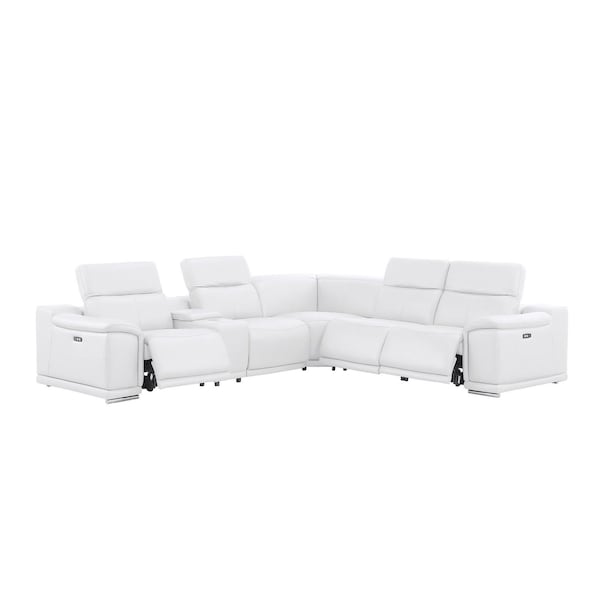 Homeroots White Leather Power Reclining L Shaped Six Piece Corner Sectional With Console 643946 - main