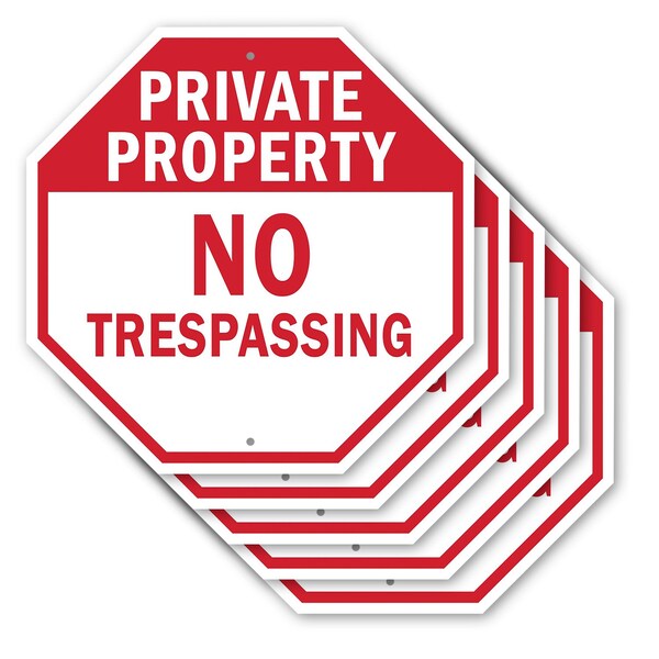 Signmission Private Property No Trespassing, 10 inch X 10 inch, Aluminum Metal Signs, 5PK OC-A-5Pack-10-160 - main